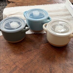 Set of Three Ceramic Pots with Lids